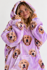 Facejamas Cloud Hoodie lilac personalized golden retriever print close-up