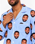 Facejamas Originals baby blue custom face pajamas detail view